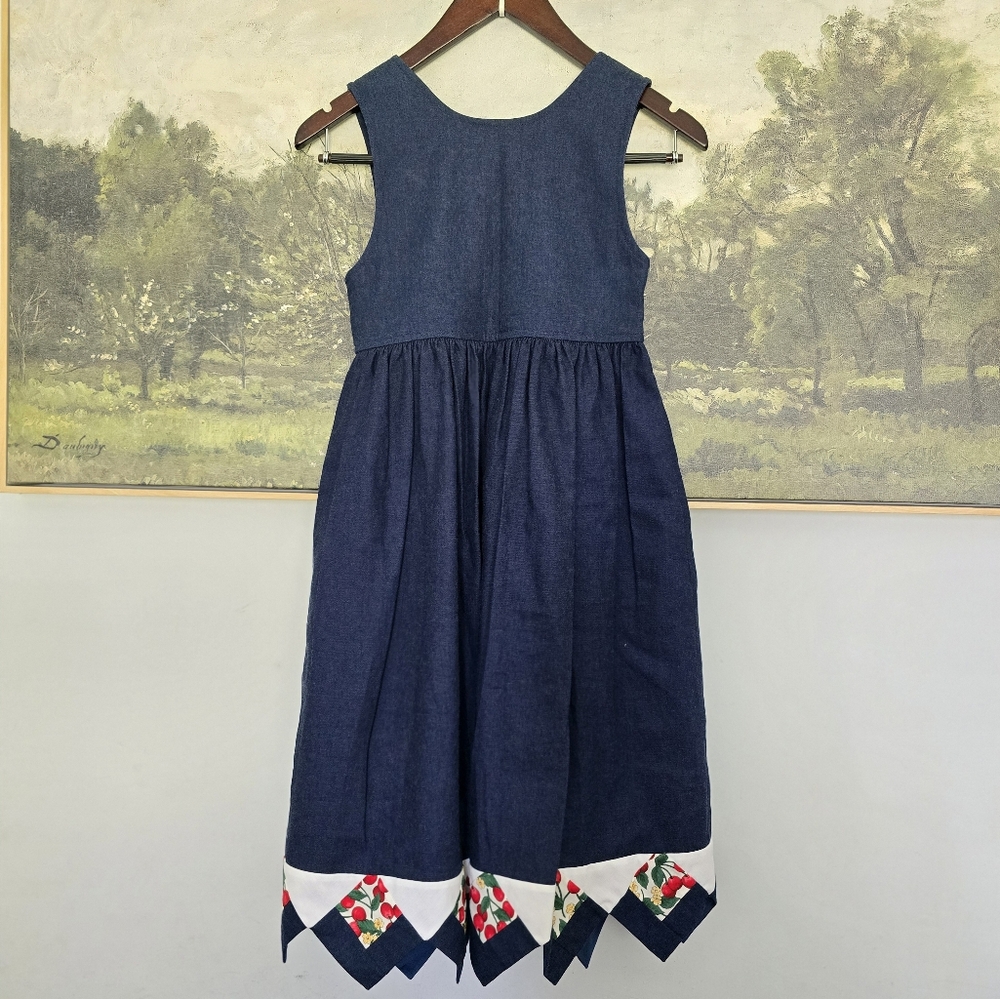 Quilted Handmade Cherry Navy Dress Girls - Picture 2 of 7